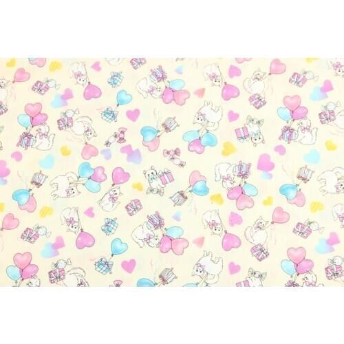 Cotton-110cm Width Cartoon Cat Heart Balloon Printed Cotton Fabric For Boy/Girl Cloth Hometextile Cushion Cover DIY Sewing