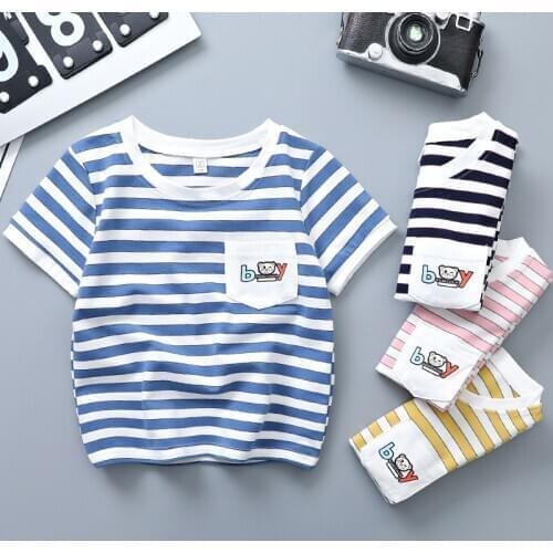 Kids Toddler Baby Striped Tees Cotton Short Sleeve T-shirts Baby Girls Summer Tops Colorful Strip Outfit Blouse Clothing