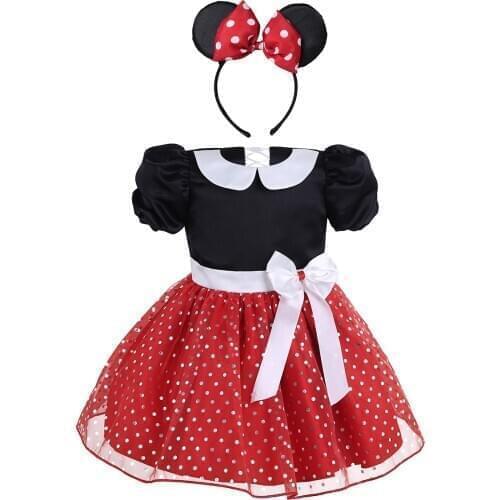 Christmas Minni Mouse Dresses Girls Halloween Cosplay Short Sleeve Polka Dot Princess Dress Up Children Birthday Party Clothing