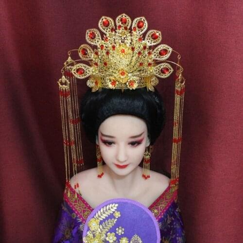 Ancient Chinese Traditional Wedding Bride Tassel Hair Tiara Empress or Princess Hair Tiara for TV Play or Photography Cosplay