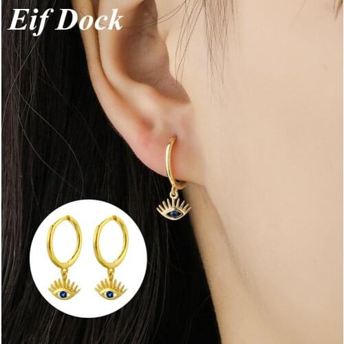 Eif Dock Trendy Turkey Eye Hoop Earrings French Elegant Blue Evil Eye Crystal Dangle Earrings For Women Hoops Jewelry 2021