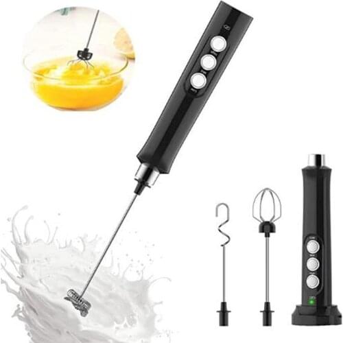 Electric Milk Frother Handheld Foam Maker Mixer Blender Stainless Whisk for Coffee Latte Matcha Egg Whisk USB Charger Dock