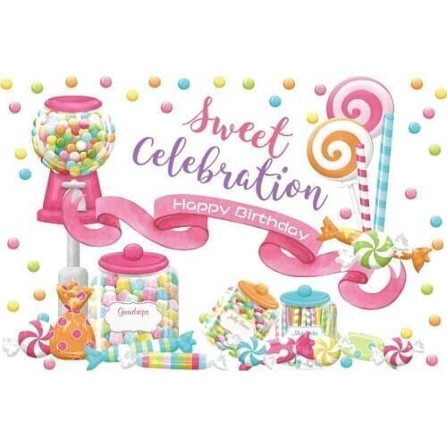 Happy Birthday Backdrop Sweet Candy Celebration Party Room Decor Photo Booth Studio Prop