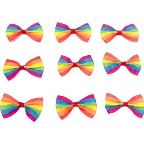 10pcs/pack Rainbow Fabric Ribbon Appliques Bow Tie Tiny Bow Hair Accessory Jewelry Making Wedding Favor Embellishment (No Clips)