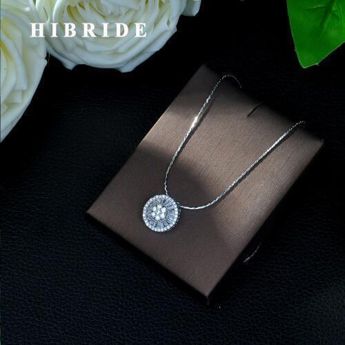 HIBRIDE Classic Round Micro Pave Zirconia Pendant Necklace for Women Fashion Wedding Jewelry Wholesale Free Shipping P13