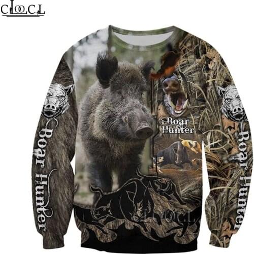 HX Drop Shipping Novelty Hoodies Boar Hunter 3D Printed Mens Hooded Sweatshirt Unisex Streetwear Pullover Casual Tracksuits