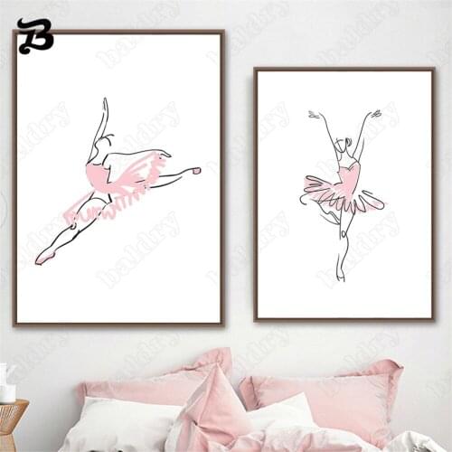 Canvas Painting Little Girl Dancing Ballet Pink Skirt Girls Simple Wall Art Posters and Prints Wall Pictures for Kids Room Decor