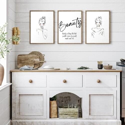 Beauty Art Trio Canvas Painting,Girls Bedroom,Modern Minimalist Home Decor,Self Love Posters, Fashion Line Wall Pictures