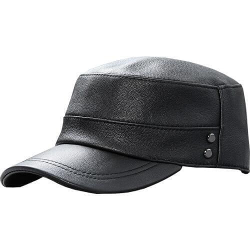 H3508 Men Leather Military Hat Women Flat Top Sheepskin Cap Autumn Winter High Quality Fashion Casual Outdoor Simple Male Hats