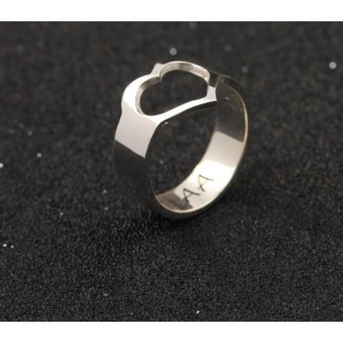 Solid Silver Love Heart Name Ring Personalized Engraved Name Ring Hand Stamp 2 Initials Rings Couple Letters