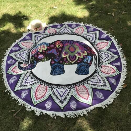 Summer Indian Elephant Mandala Purple Flower Bohemia Tassels Tapestry Wall Hanging Beach Mat Hippie Bedspread Yoga Mat Blanket