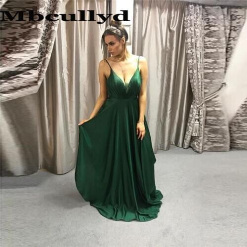 Mbcullyd Pretty Dark Green Prom Dresses 2020 Long Floor Length Robe De Soiree Elegant Spaghetti Strap Evening Dress For Women