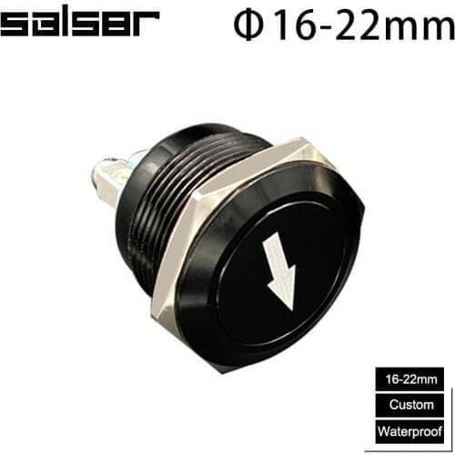 16/19/22mm Metal Push Button Switch With Black Arrow Flat Head Screw Feet Self Reset Momentary One Normally Open 1NO