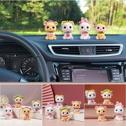 2020 Cute Cartoon Animals Miniature Ornament Shaking Head Toy Resin Figurine Statue Car Home Desk Decoration Souvenir Gift
