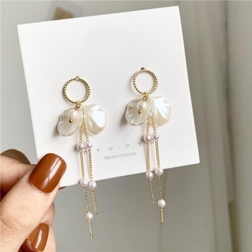 Sweet Girl Fashion Earrings Temperament Simple Pearl Petals Long Tassel Earrings 2020 New Super Fairy Girl Earrings Nausznica