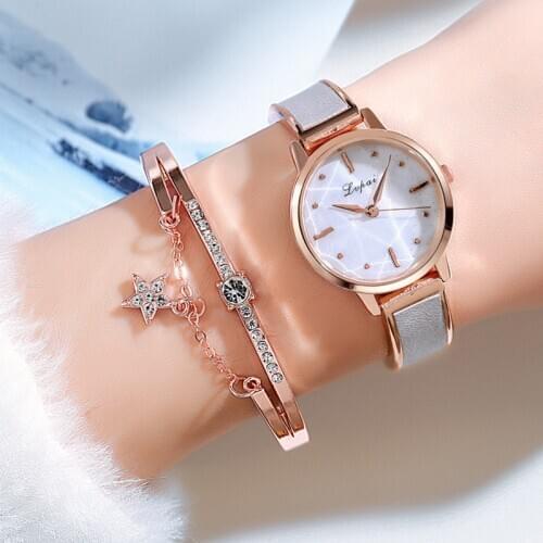 New Luxury Woman Watch Set Water Ripple Glass Female Steel Wristwatch 2Pcs Fashion Ladies Watches Elegant Bracelet montre femme