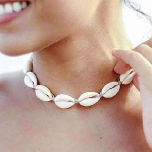 Natural Shell Necklace Female Black Knotted Necklace Beach Wind Hand Woven Necklace