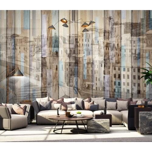 Custom wallpaper hot mural city building wood grain retro background wall wallpaper mural 3d wallpaper wallpaper wall for