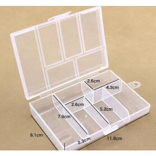 Empty 6 Compartment Plastic Clear Storage Box For Jewelry Nail Art Container Sundries Organizer lin4204
