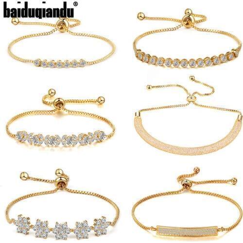 Baiduqiandu Brand Exquisite Cubic Zirconia CZ Crystal Adjustable Slide Wedding Bridal Bracelets Collections