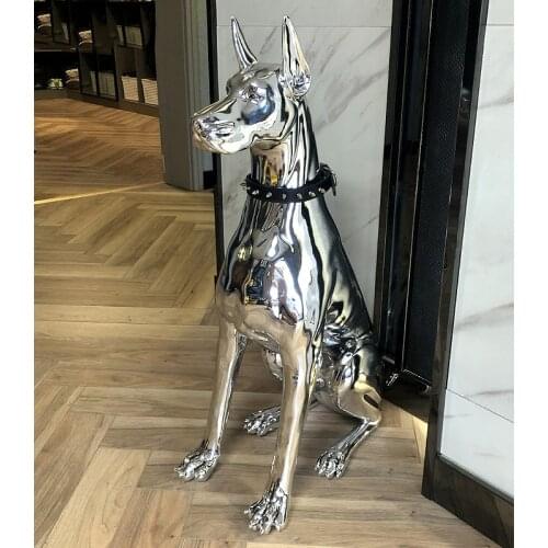 Luxury Plating Doberman Lucky Animal Dog Large Floor Decoration Sculpture Sales Office Exhibition Hall Hotel Entrance