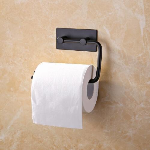 Self Adhesive Wall Mount Matt Black Toilet Paper Holder 304 Stainless Steel Bathroom Kitchen Roll Paper Rack Tissue Towel Holder