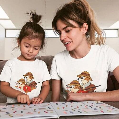 Family Clothes Summer Short Sleeve Casual White O-neck Tshirt Chip And Dale Printed Kawaii Mother And Me T-shirts Family Look