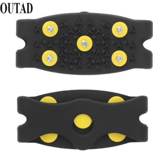 1 Pair Anti Slip Ice Climbing Spikes Grips Crampon Cleats 5-Stud Black Shoes Cover Free Size Footwear Mountaineer Accessories