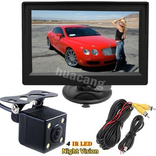 Vehicle Backup System, 5 Inch TFT LCD Parking Rear View Monitor with 4 IR LEDs Night Vision Waterproof Reversing Reverse Camera