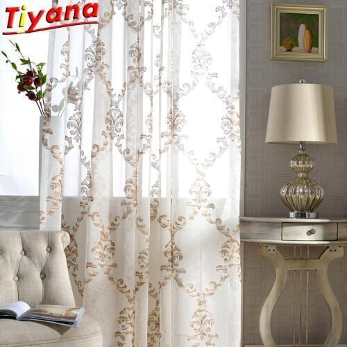 Nordic Luxury Geometric Embroidery Window Screen Classical Noble Embroidered Tulle Curtains for Living Room Bedroom X-HM114#30