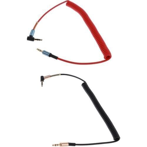 3.5mm Coiled Stereo Audio Cable 2Pcs Mini Coilded Stretched Length From (1/8 Inch) Black & Red
