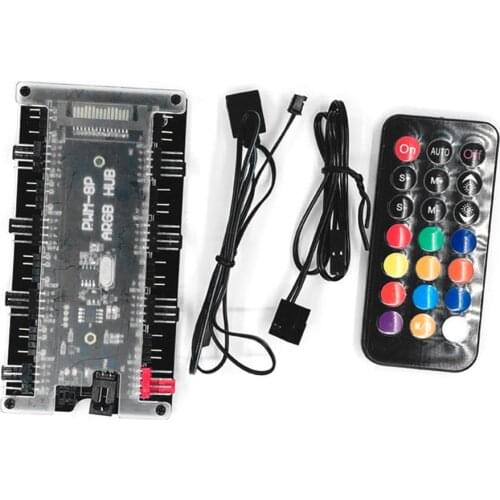 Remote Control PWM RGB Fan Hub 8 Port 4-Pin PWM Fan 1 to 8 3-Pin ARGB LED Hub for Desktop PC Case