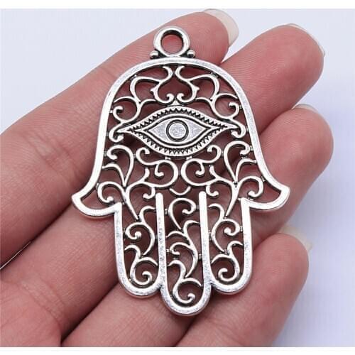 WYSIWYG 2pcs 59x43mm Antique Silver Color Eye Hand Charms Pendant For Jewelry Making DIY Jewelry Findings