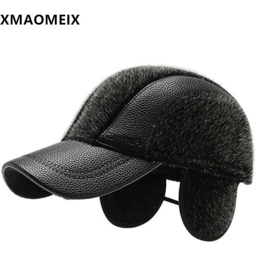 XMAOMEIX Winter Plus Cashmere Warm Thick Mens Baseball Caps Imitation Mink Fluff Earmuffs Hats Men Sports Cap Ski Cap Dads Hat