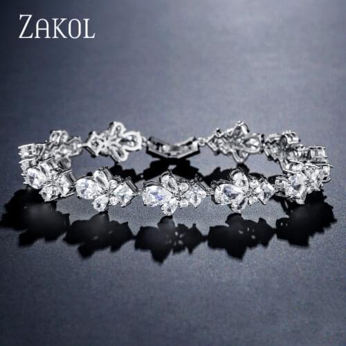 ZAKOL Fashion Geometric Cubic Zirconia Charm Bracelets for Women Wedding Dinner Party Jewelry Birthday Drop Shipping FSBP2150