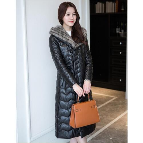 2020 Real Sheepskin Coat Female Genuine Leather Jacket Womens Mink Fur Collar Hooded Down Jackets Jaqueta Couro WXF266