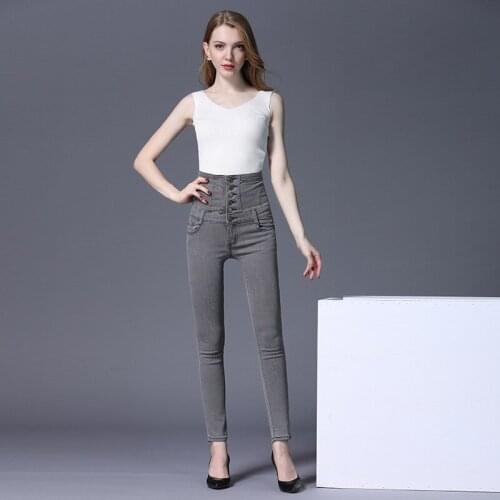 FNOCE 2020 winter new womens jeans pants fashion casual all-match high waist tight stretch slim elegant denim full pencil pants