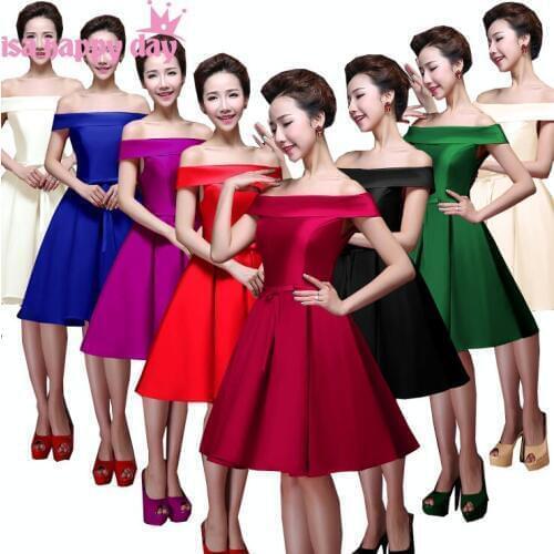 Off the shoulder ladies royal blue short knee length red lace up bridesmaid dress braid maid dresses women made in china B2904