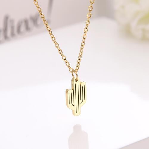 CACANA Stainless Steel Necklace For Women Hollow Cactus Choker Chain Pendant Gold Necklaces Engagement Jewelry