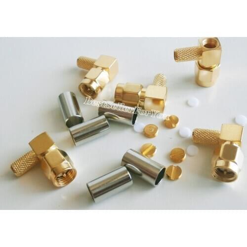 10Pcs SMA Connector Male Plug Right Angle 90 Degree Crimp RG58 RG142 LMR195 RG400 Cable Connector