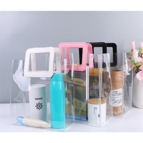 100pcs/lot Transparent packaging bag handbag PVC sewing transparent portable cosmetic bag gift bags wholesale
