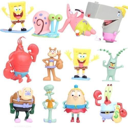 12pcs/set Sponge Figure Bobs Patrick Star Toys Cartoon Action Figure Kid Chritsmas Gift Fish Tank Micro Landscape Decor Aquarium