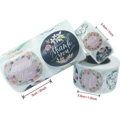 2/1.5/1 Inch Round Flowers Thank You Stickers for Business Scrapbooking Packaging Envelope Wedding Handmade Crafts Decor Labels