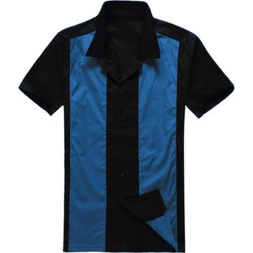 2019 New Uk Design Mens Casual Shirts Black Blue Rockabilly Fifties Clothing for Party Club