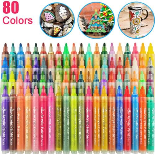 80 Colors Acrylic Paint Marker Pen Set 0.7MM Art Markers Supplies on Rock Glass Canvas Metal Ceramic Mug Wood Plastic