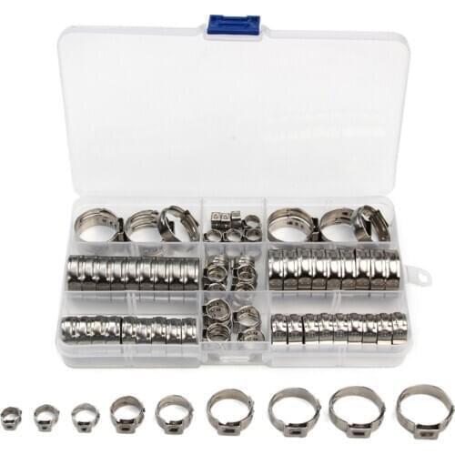 80Pcs 5.8-23.5mm Stainless Steel 1-Ear Stepless Clamp Worm Drive Fuel Water Hose Pipe Clamps Clips Hose Fuel Clamps Kit