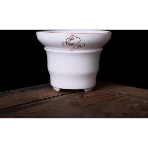 Chinese Tea Set Accessory Tea Filter Ding Kiln Matte White Ceramic Infuser Residue Strainer Funnel Cup and Stand Set
