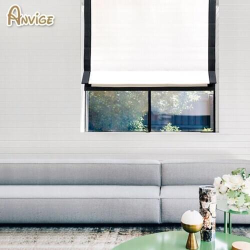 Anvige modern white fabric with black trim,custom roman shades for kitchen,custom roman shade with border trim