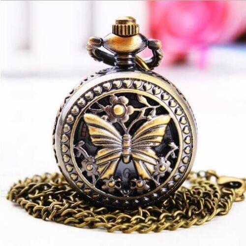 Free shipping Antique Bronze Butterfly Quartz Pocket Watch Necklace Pendant Womens Mens Women Gifts P452 relogio de bolso