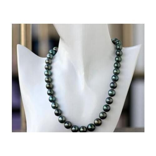Noble jewelry Excellent gloss AAA 9-10 mm Tahitian peacock green pearl necklace